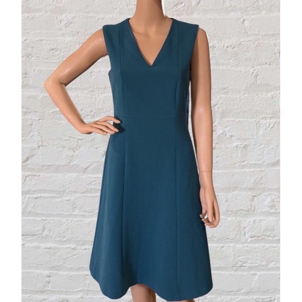 Hugo Boss Dress Womens 4 Jade Blue Dardelle V-Neck Sleeveless Lined Swingy Hem